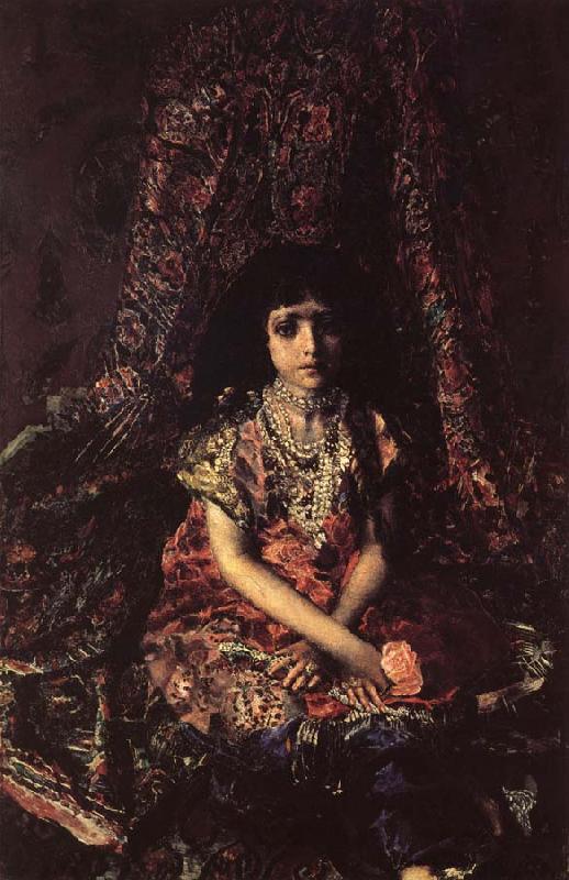 Mikhail Vrubel Girl Against a perslan carpet oil painting picture